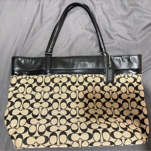Coach Black and Cream Signature Tote